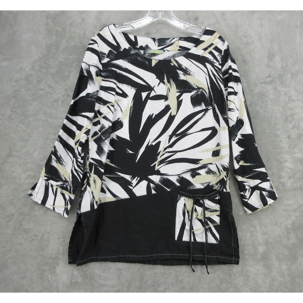 Dolcezza Top Womens Size S Linen Abstract‎ Artsy Art to Wear Lagenlook Floral